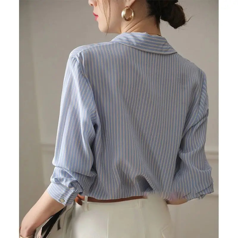 Chic Blue Striped Office Blouse