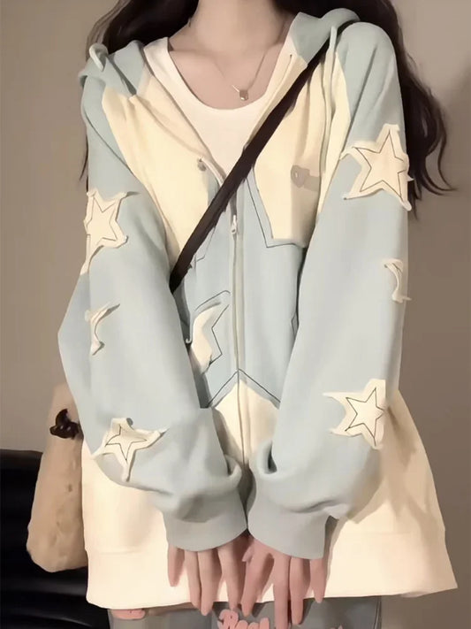 Vintage Star Graphic Zip-Up Hoodie