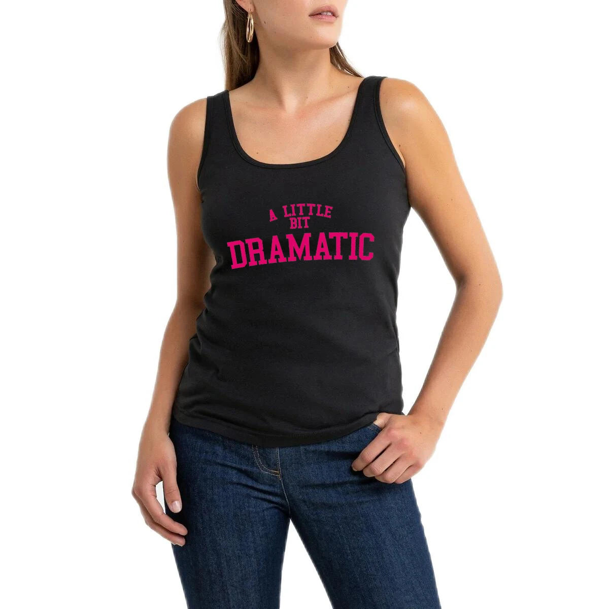 A Little Bit Dramatic" U-Neck Cotton Tank Top - High Street Novelty Sleeveless Tee for the Bold & Playful