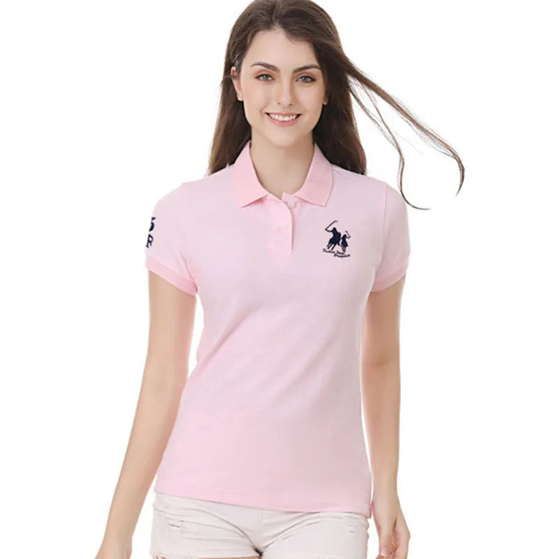 Classic Equestrian Cotton Polo Shirt - Slim Fit with Big Horse Embroidery for Women