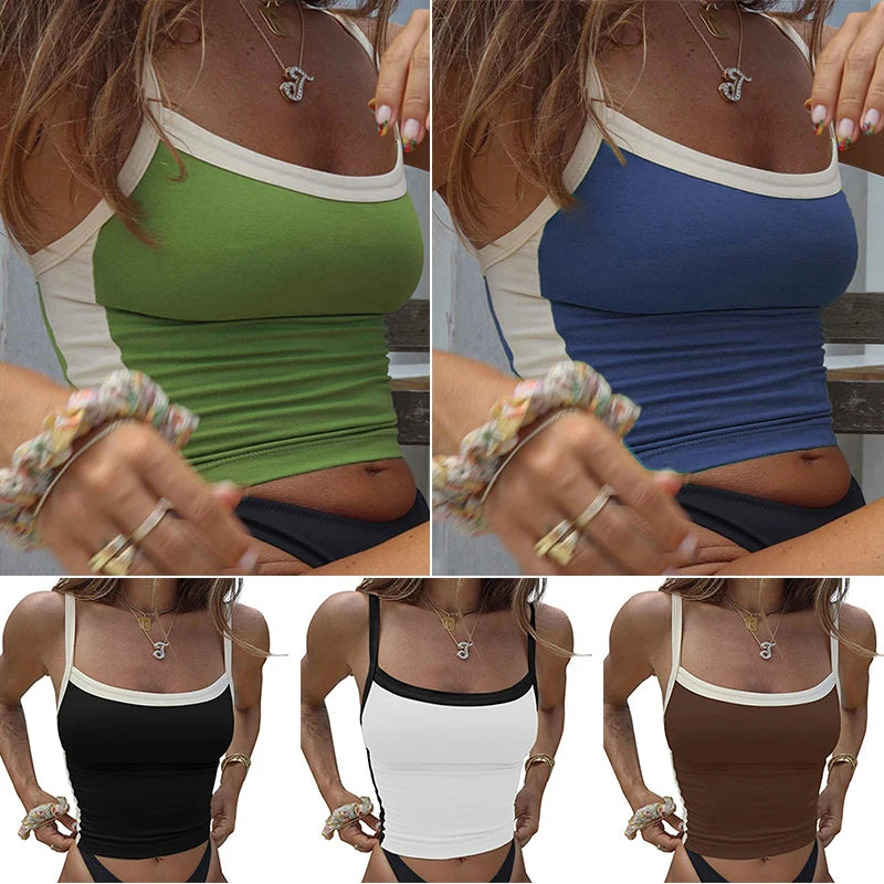 Chic Green Patchwork Knit Crop Top - Sexy Backless Cami for Women