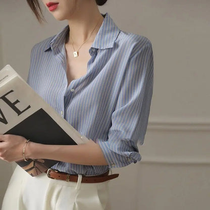 Chic Blue Striped Office Blouse