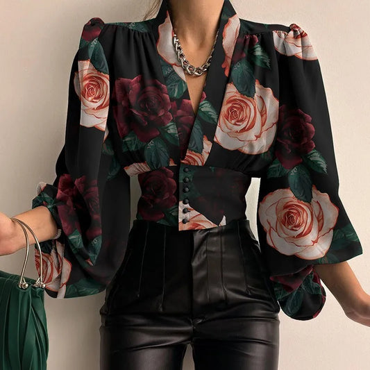 Floral Print V-Neck Blouse