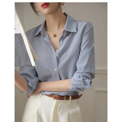 Chic Blue Striped Office Blouse