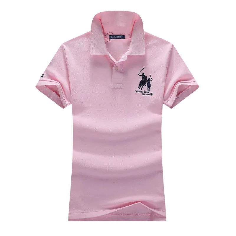 Classic Equestrian Cotton Polo Shirt - Slim Fit with Big Horse Embroidery for Women