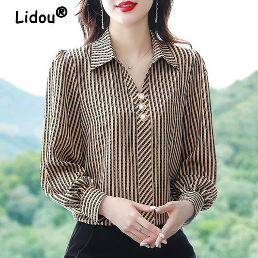 Striped Print Office Lady Blouse