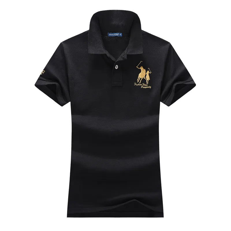 Classic Equestrian Cotton Polo Shirt - Slim Fit with Big Horse Embroidery for Women