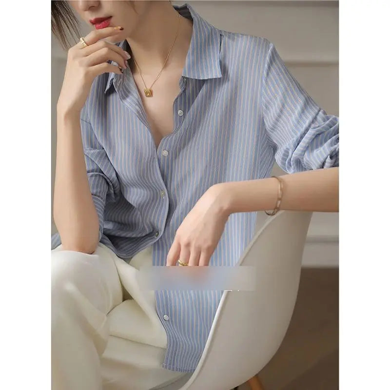 Chic Blue Striped Office Blouse