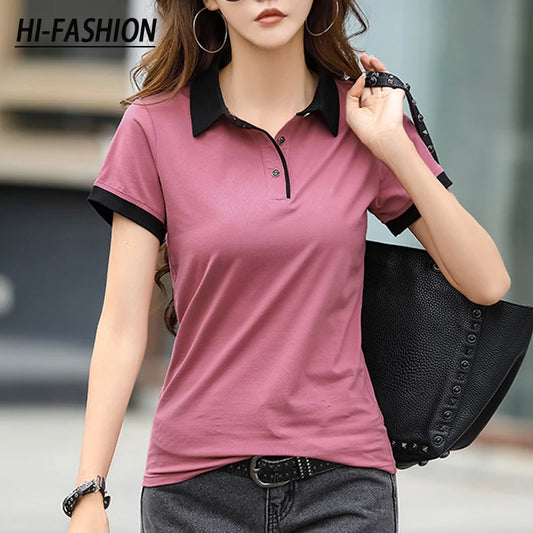 Summer Chic Korean Style T-Shirt - Turn-Down Collar Short Sleeve Top for Women